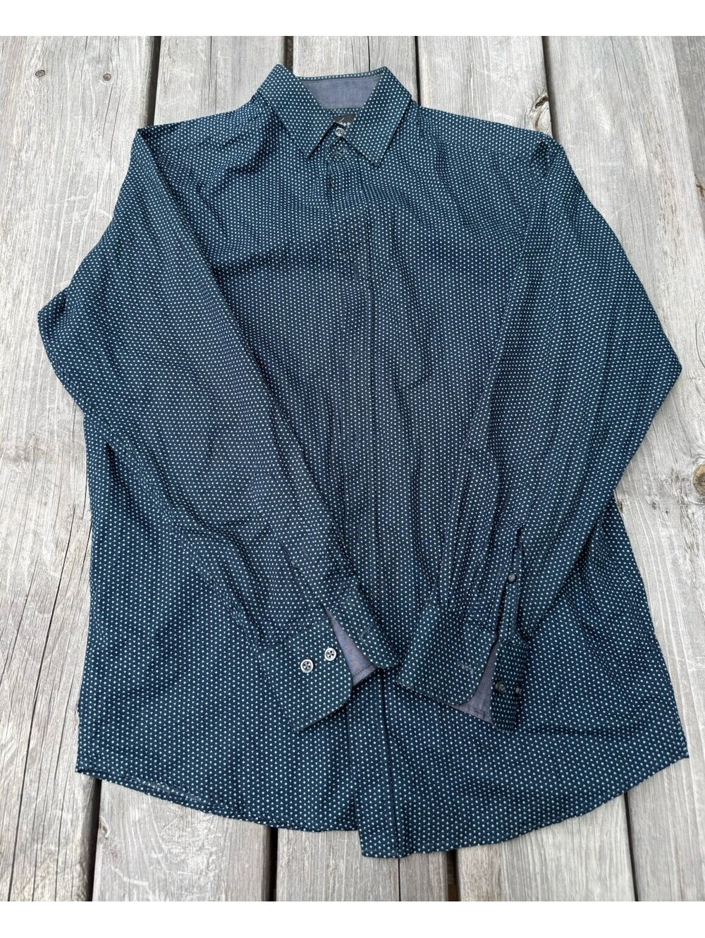 Beverly Hills Polo Club Mens Navy Blue Diamond Print Cotton Shirt Small